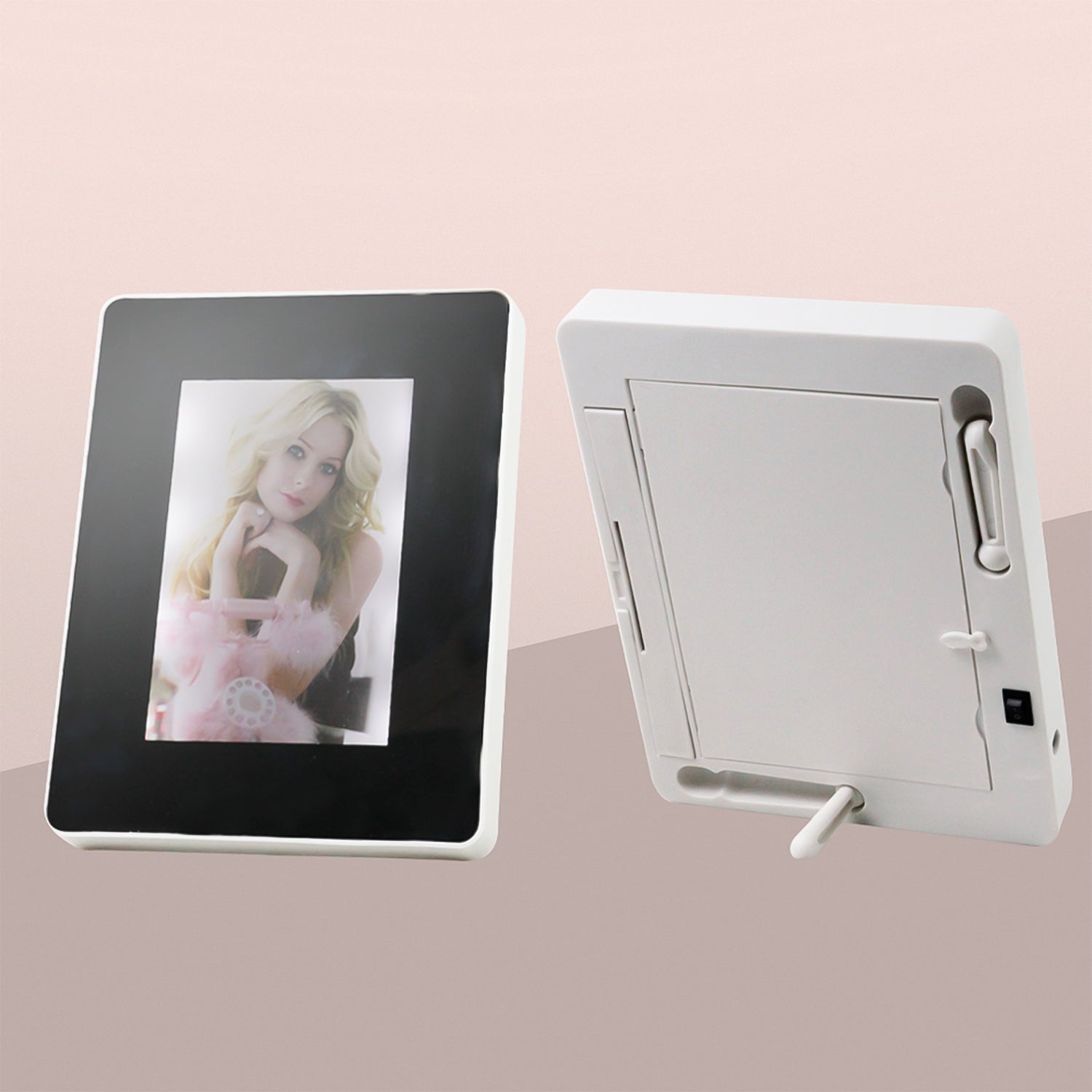 Wukusy multifunctional LED magic mirror with hidden photo frame, modern home improvement decor, reflective surface with photo display.