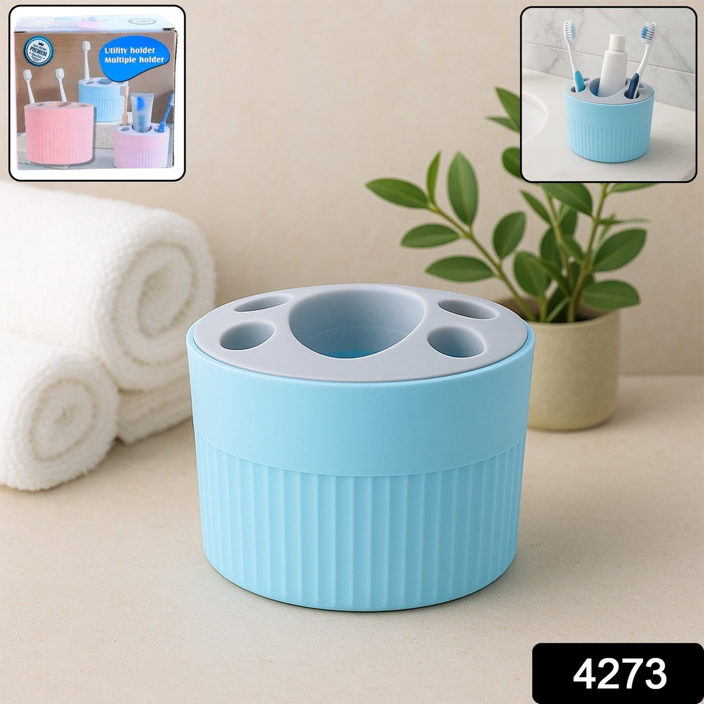 Wukusy multipurpose bathroom toothbrush and utility holder stand with multiple slots for organizing toothbrushes and small bathroom items.
