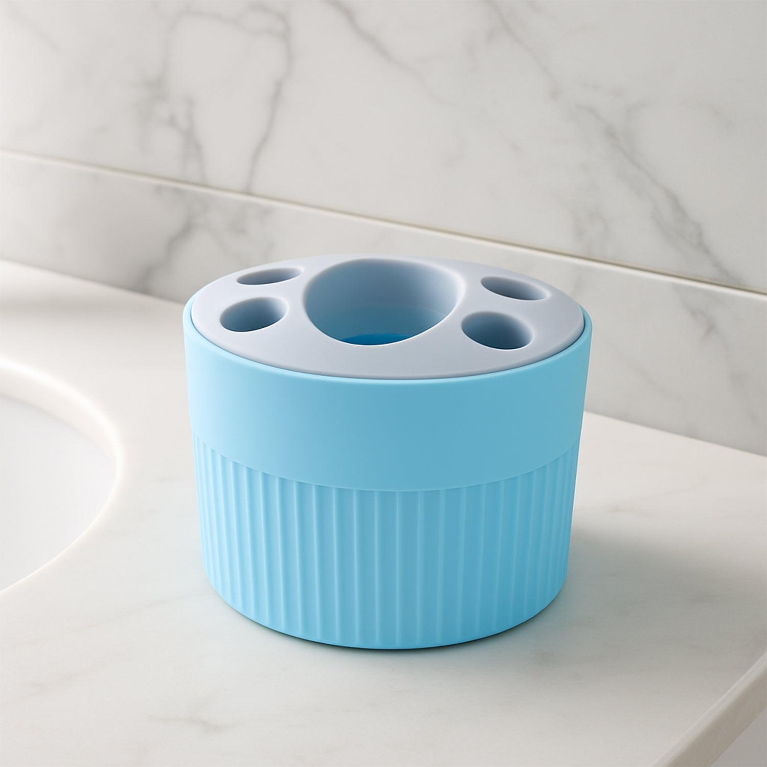 Wukusy bathroom toothbrush and utility holder stand with multiple slots for toothbrushes and accessories, made of durable material.