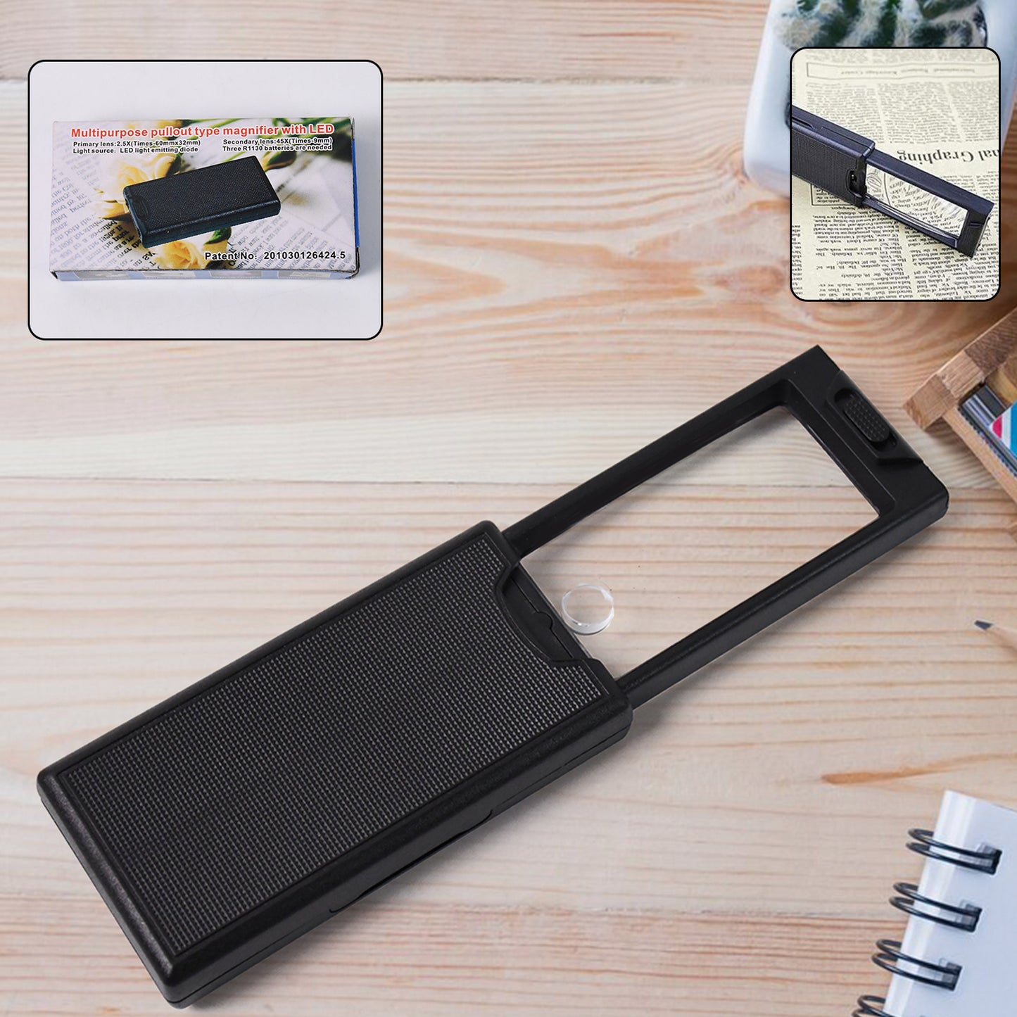 Wukusy multipurpose extendable magnifier with LED light, suitable for home improvement tasks, showing the magnifier in use.