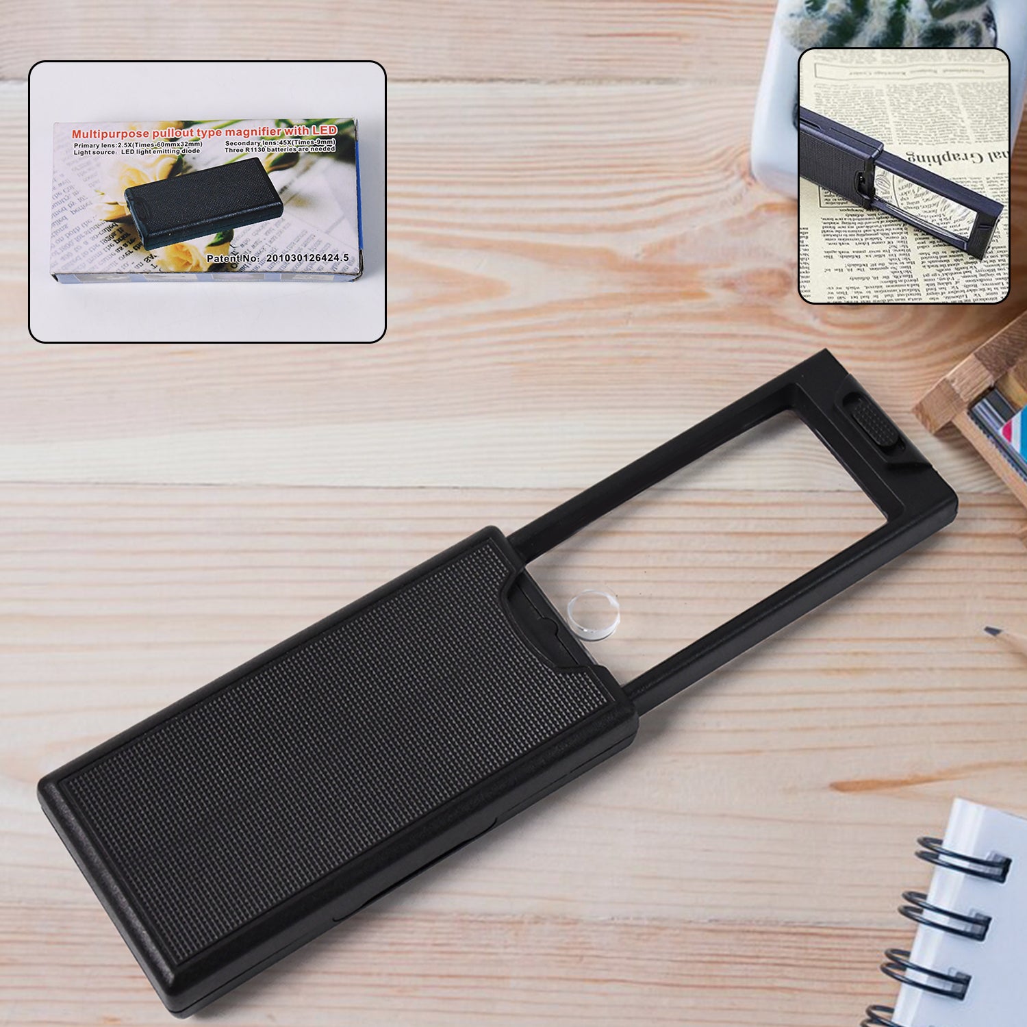 Wukusy multipurpose extendable magnifier with LED light, suitable for home improvement tasks, showing the magnifier in use.