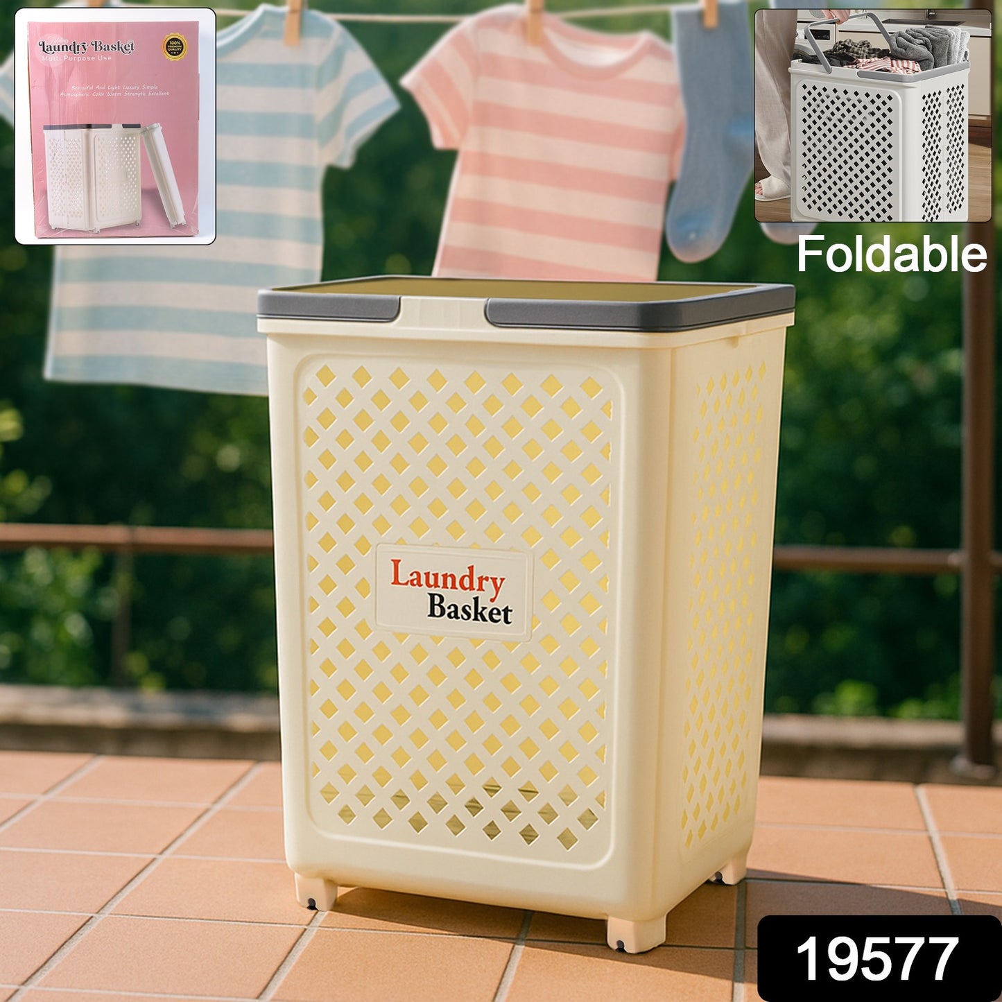 Wukusy foldable laundry basket with wheels for easy transport and storage, made of durable material for home organization.