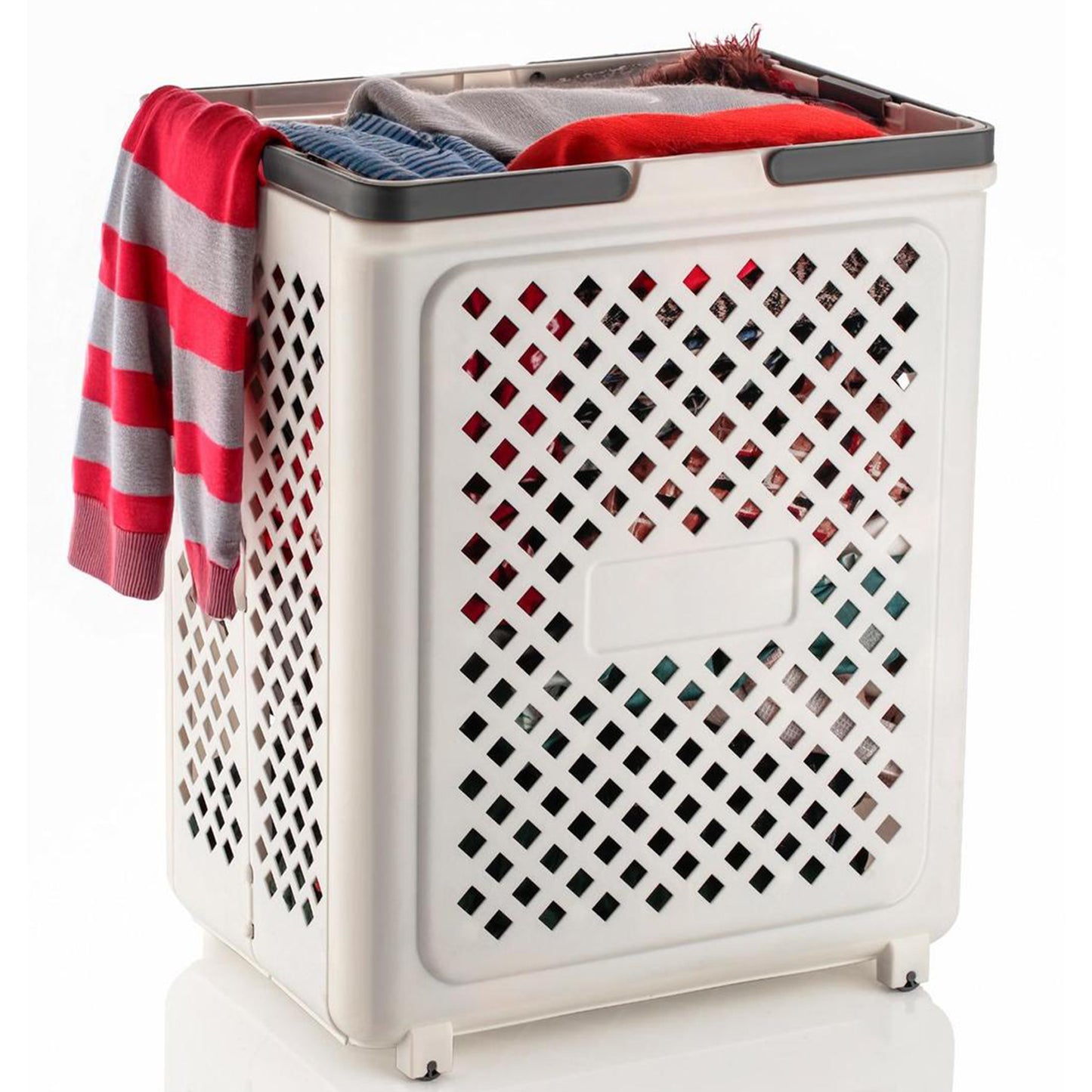 Wukusy foldable laundry basket with wheels, versatile home improvement storage solution, made of durable material, collapses for easy storage.