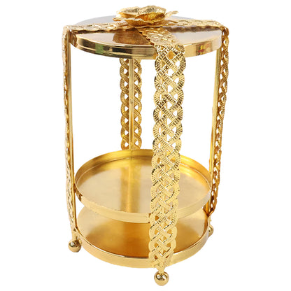 Golden metal candle stand showpiece by Wukusy, versatile home decor item with intricate design, perfect for enhancing living spaces.