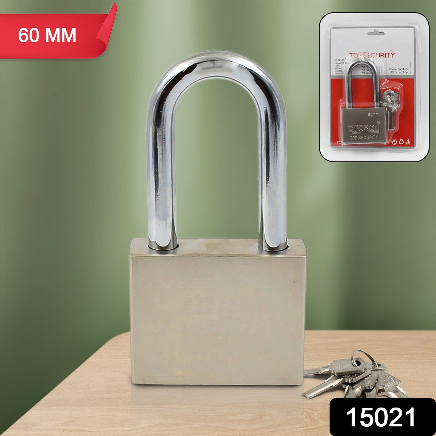 Wukusy solid 6-key padlock, 60mm, for home improvement, with metal body and shackle, used to secure doors and lockers.