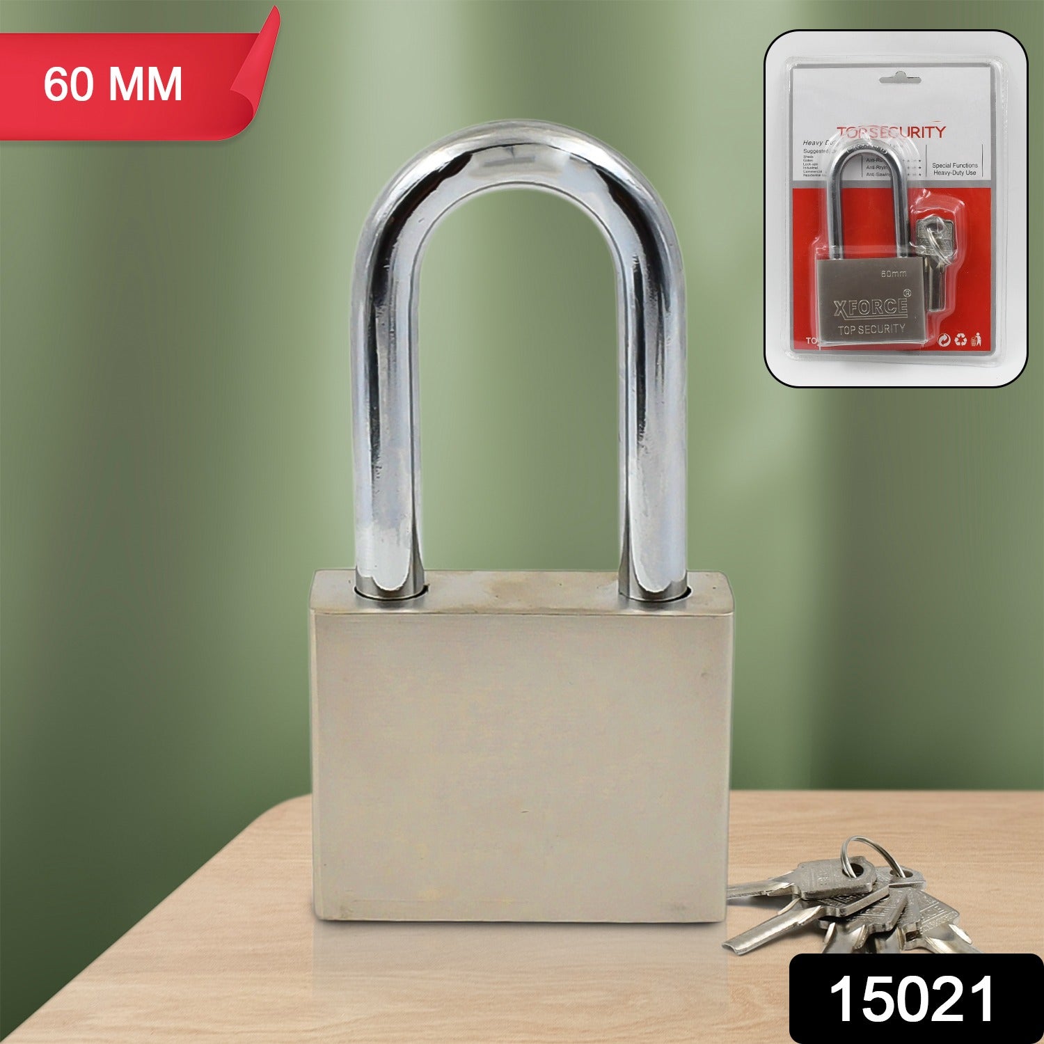 Wukusy solid 6-key padlock, 60mm, for home improvement, with metal body and shackle, used to secure doors and lockers.