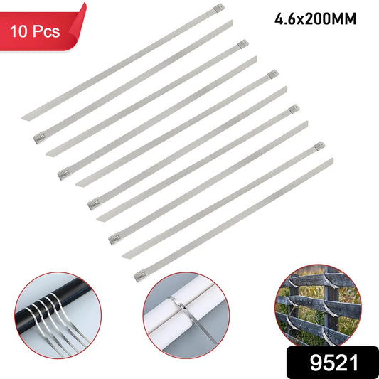Set of 10 Wukusy stainless steel cable ties, 4.6x200mm, versatile for home improvement, strong and durable fastening solution.
