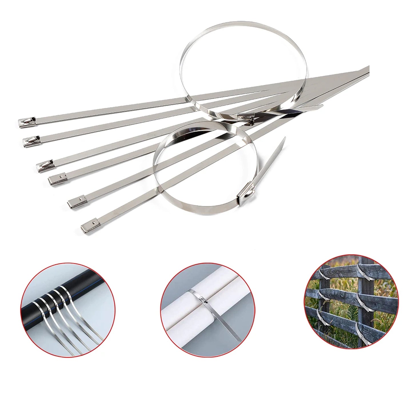 Set of 10 stainless steel cable ties from Wukusy, 4.6x200mm, ideal for home improvement, bundling and securing items.