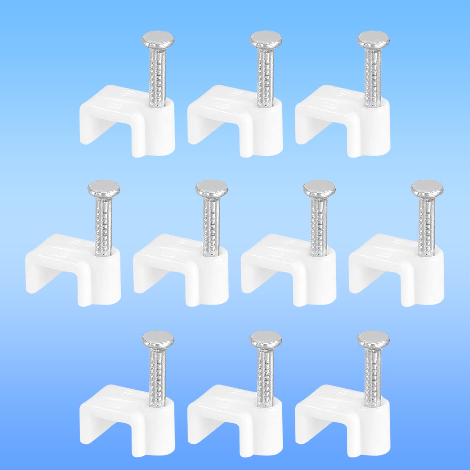 Wukusy nail cable clips for wire management, 10mm size, 50 pieces, used to organize and secure cables in home improvement projects.