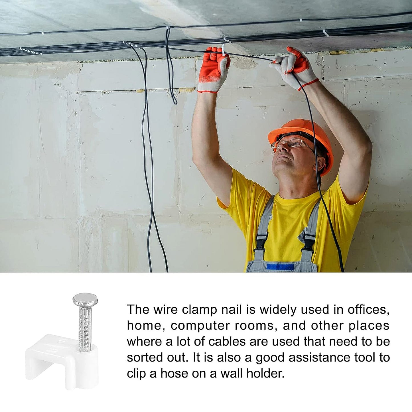 Wukusy nail cable clips for wire management, 10mm size, 50-piece set for home improvement and organization.