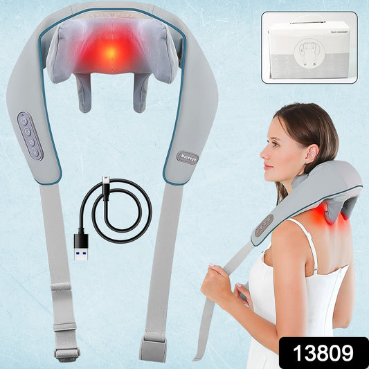 Wukusy rechargeable electric neck and shoulder massager with heat, designed for home use, showing the massager device with fabric cover.