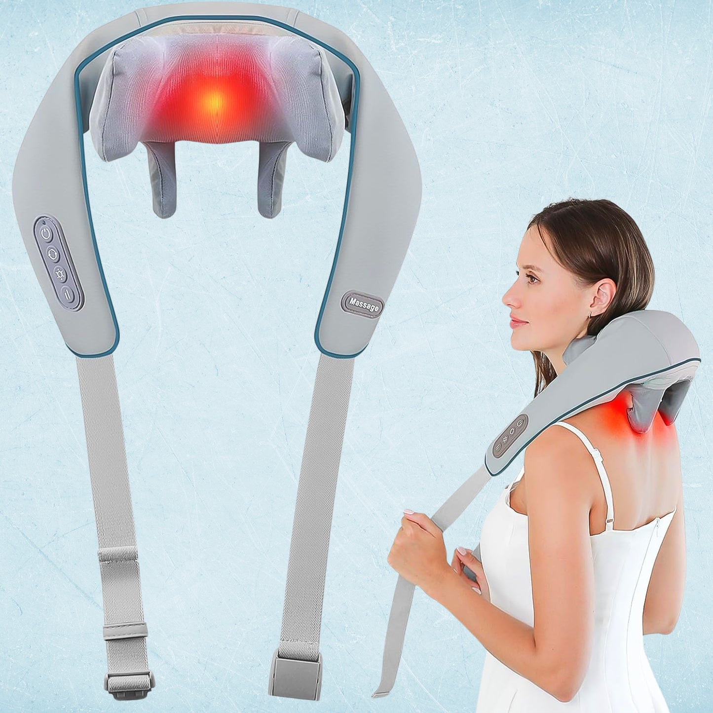 Wukusy rechargeable electric neck and shoulder massager with heat, designed for home relaxation and pain relief.