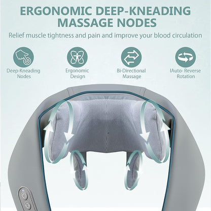 Wukusy electric rechargeable neck and shoulder massager with heat feature, designed for home relaxation and pain relief.