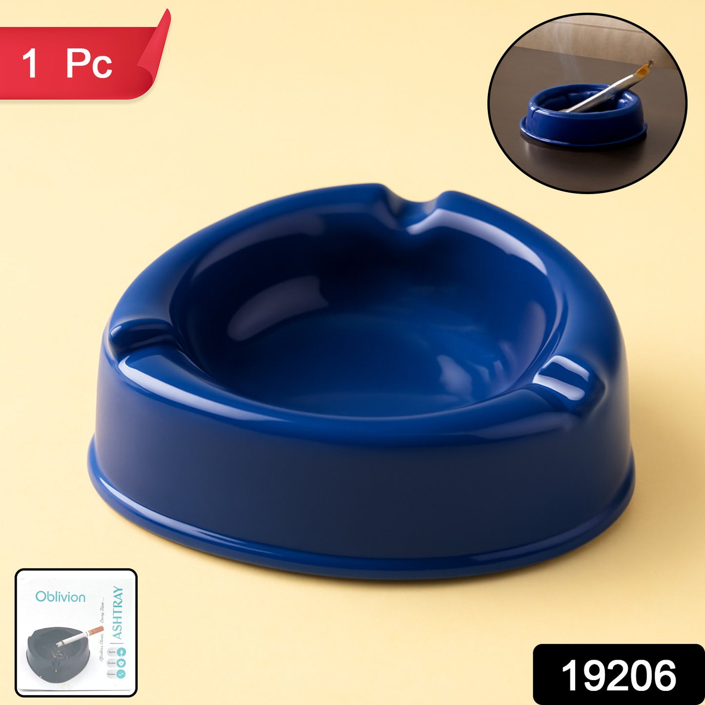 Dark blue plastic ashtray by Wukusy, Oblivion series, designed for home improvement and convenient use.