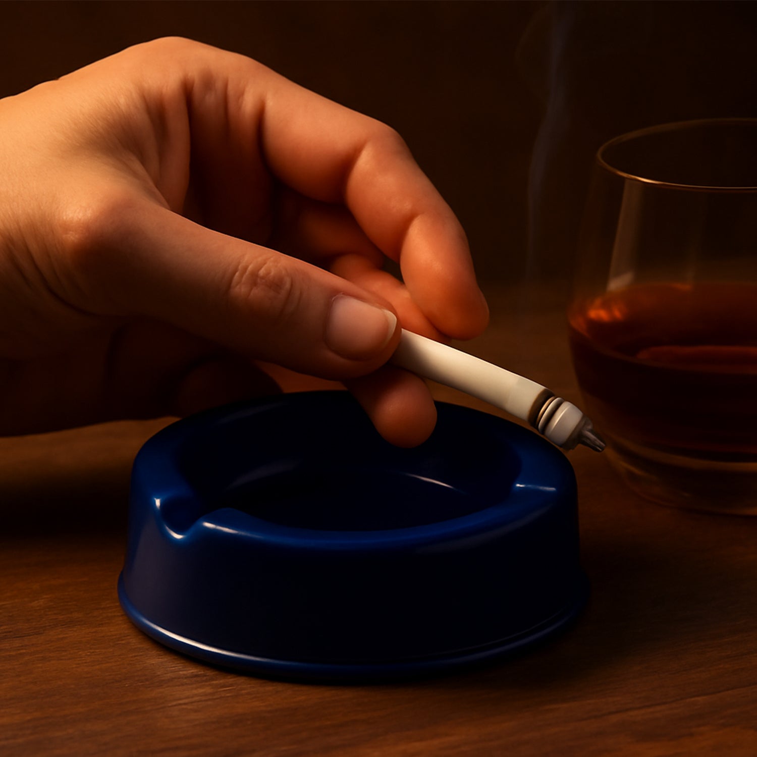Dark blue plastic ashtray by Wukusy with a simple, modern design, suitable for home improvement or indoor use.