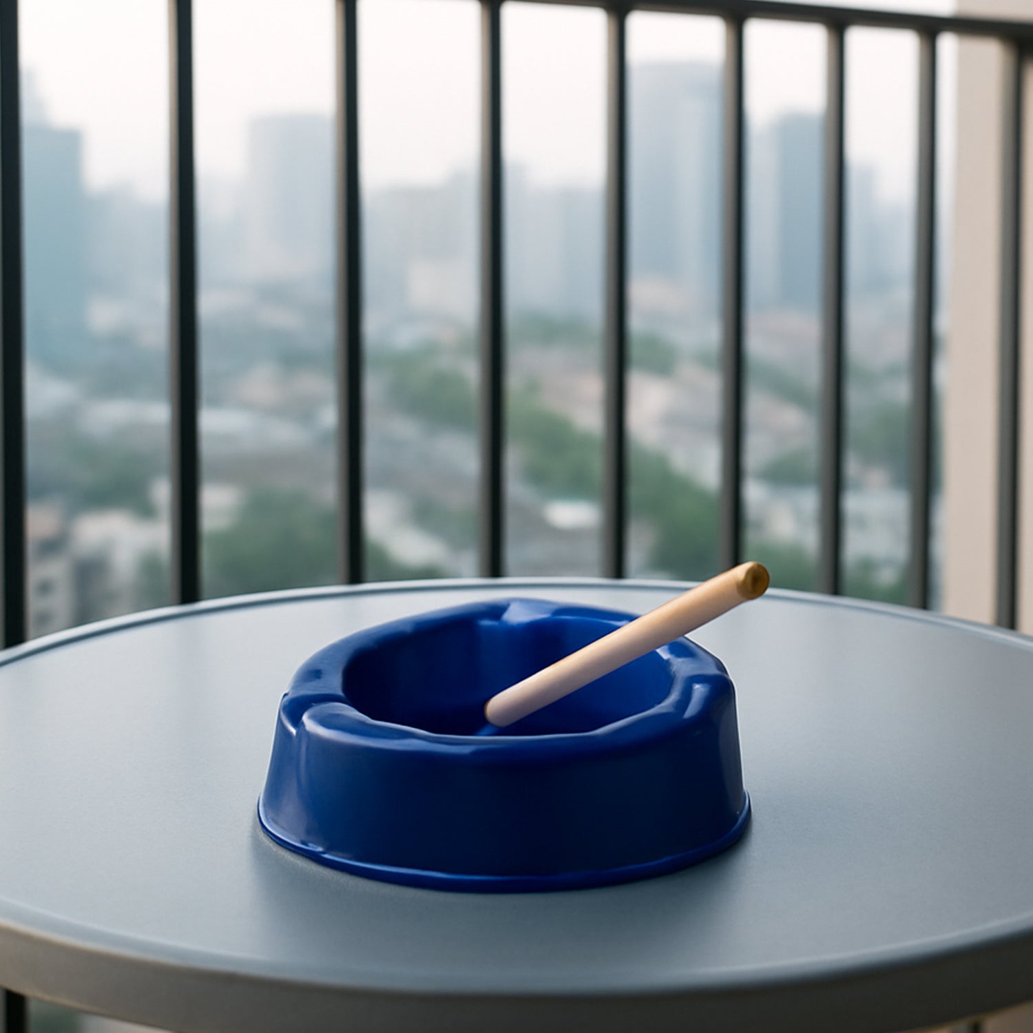 Dark blue plastic ashtray by Wukusy, designed for home improvement, with a sleek round shape and durable material.