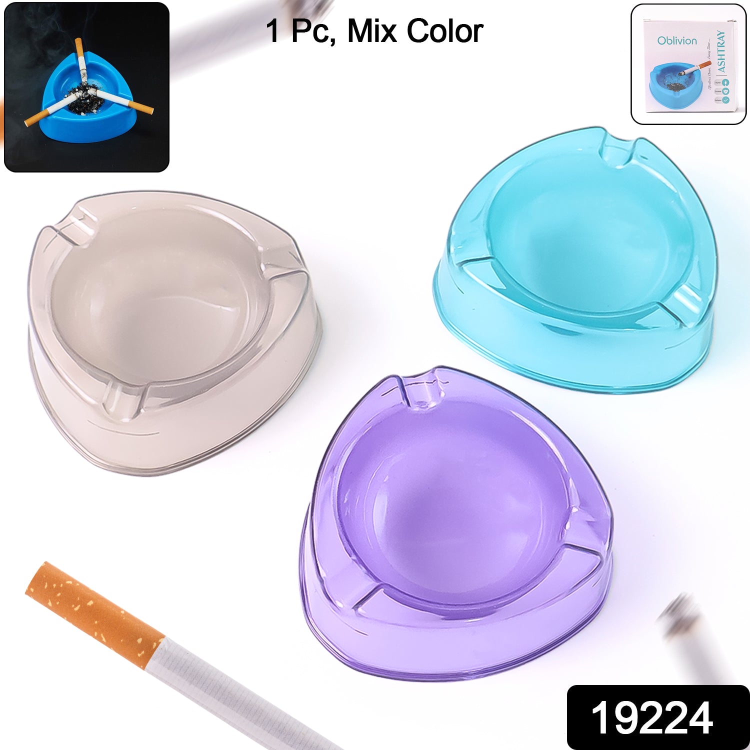 Oblivion transparent plastic ashtray by Wukusy, mix color, 1 piece, suitable for home improvement and indoor use.