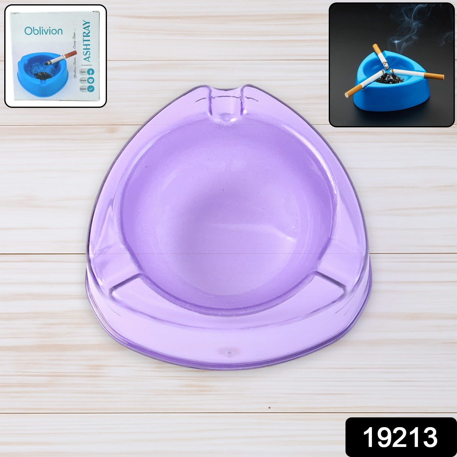 Wukusy Oblivion transparent purple plastic ashtray for home improvement, round with deep bowl design, single piece.