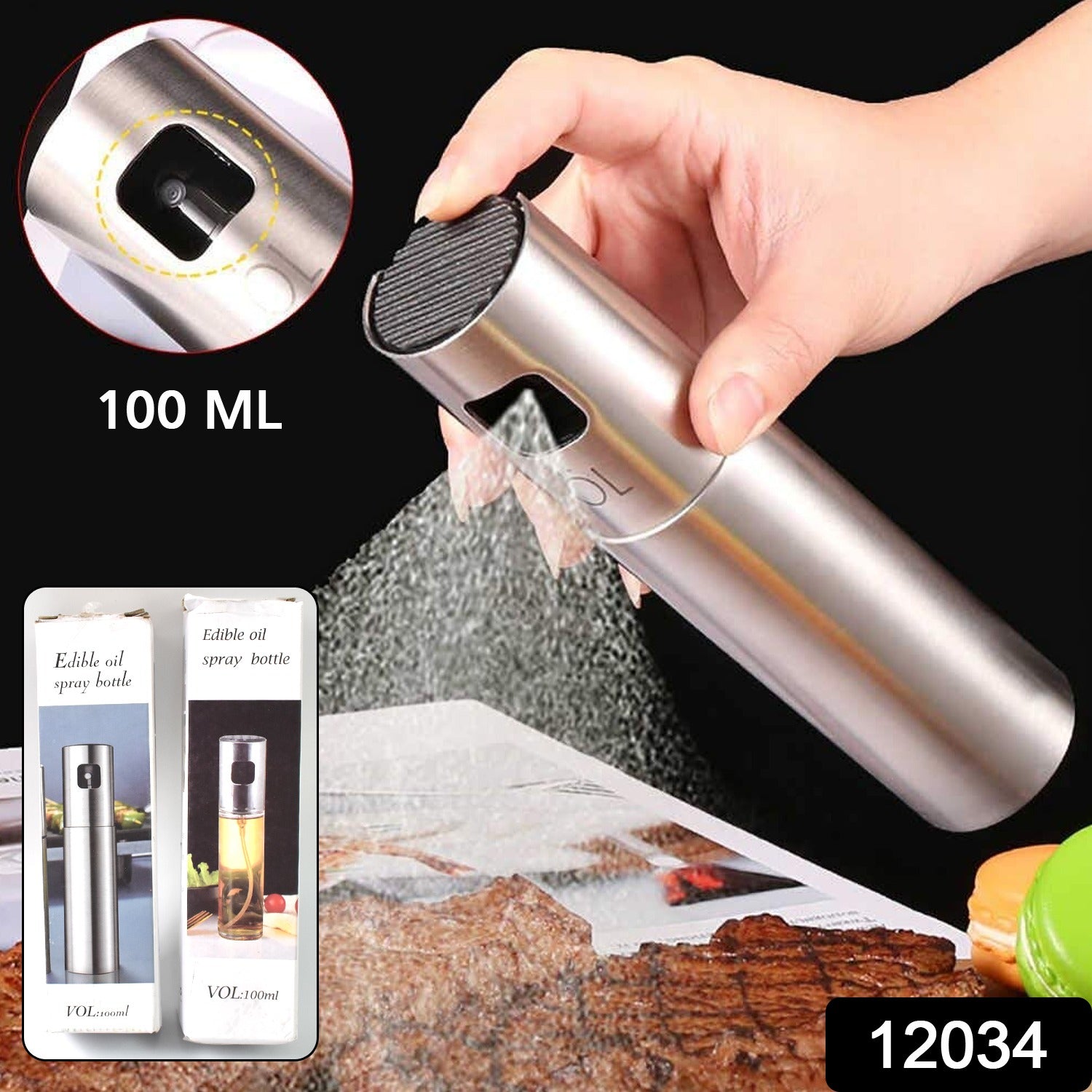 Wukusy stainless steel and glass oil spray bottle for dosa, 100ml, food-grade home improvement kitchen tool.