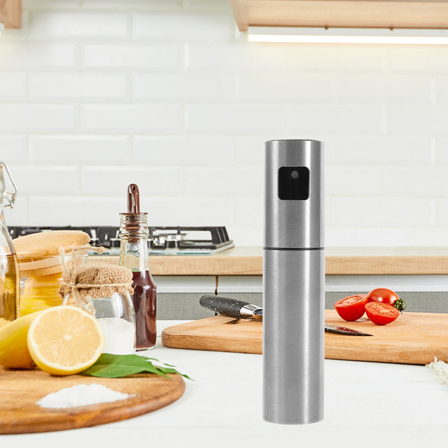 Wukusy 100ml stainless steel and glass oil spray bottle for dosa, food-grade, compact kitchen tool for precise oil spraying.