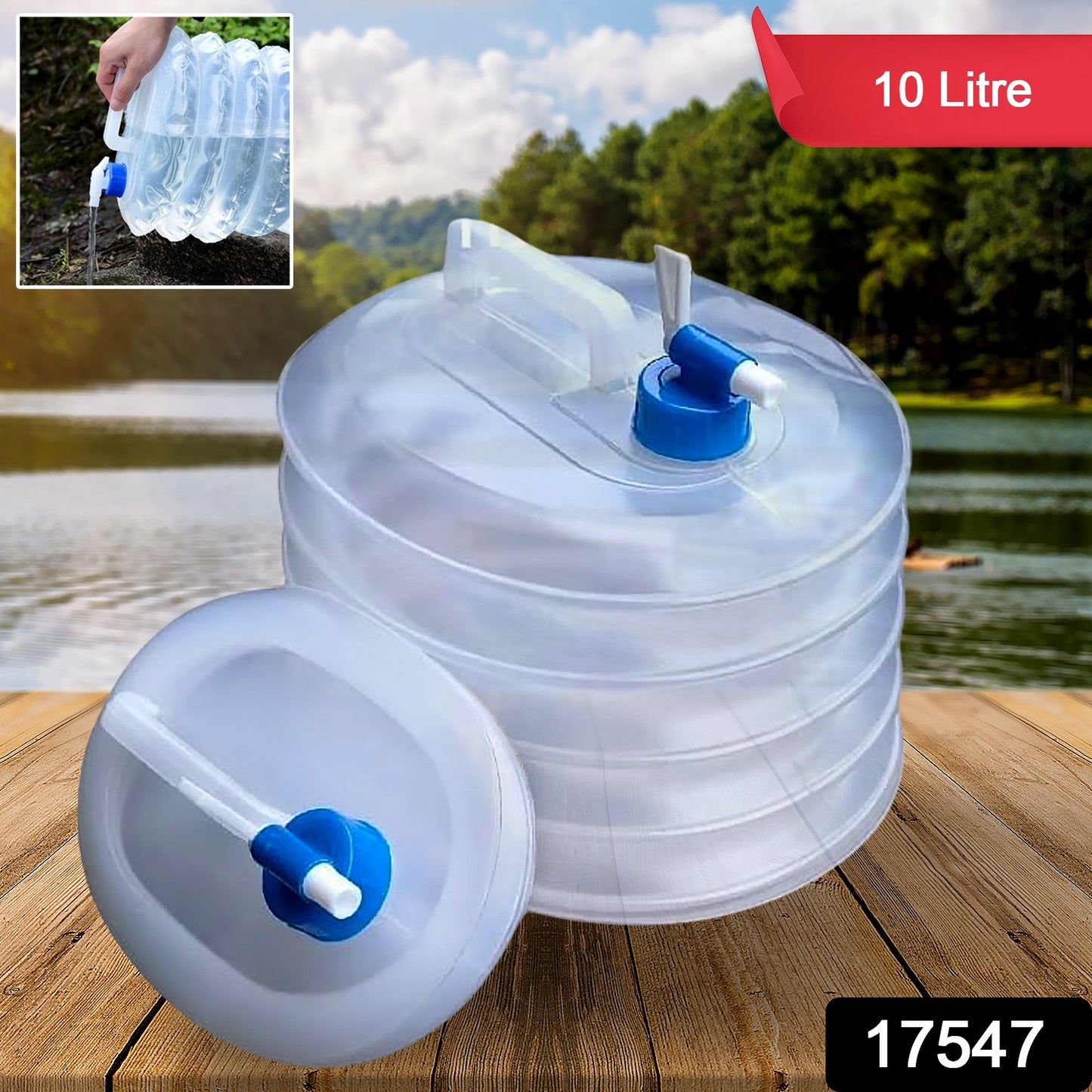 Wukusy outdoor camping collapsible water container with carry handle, tap valve, large size, food-grade material for portable use