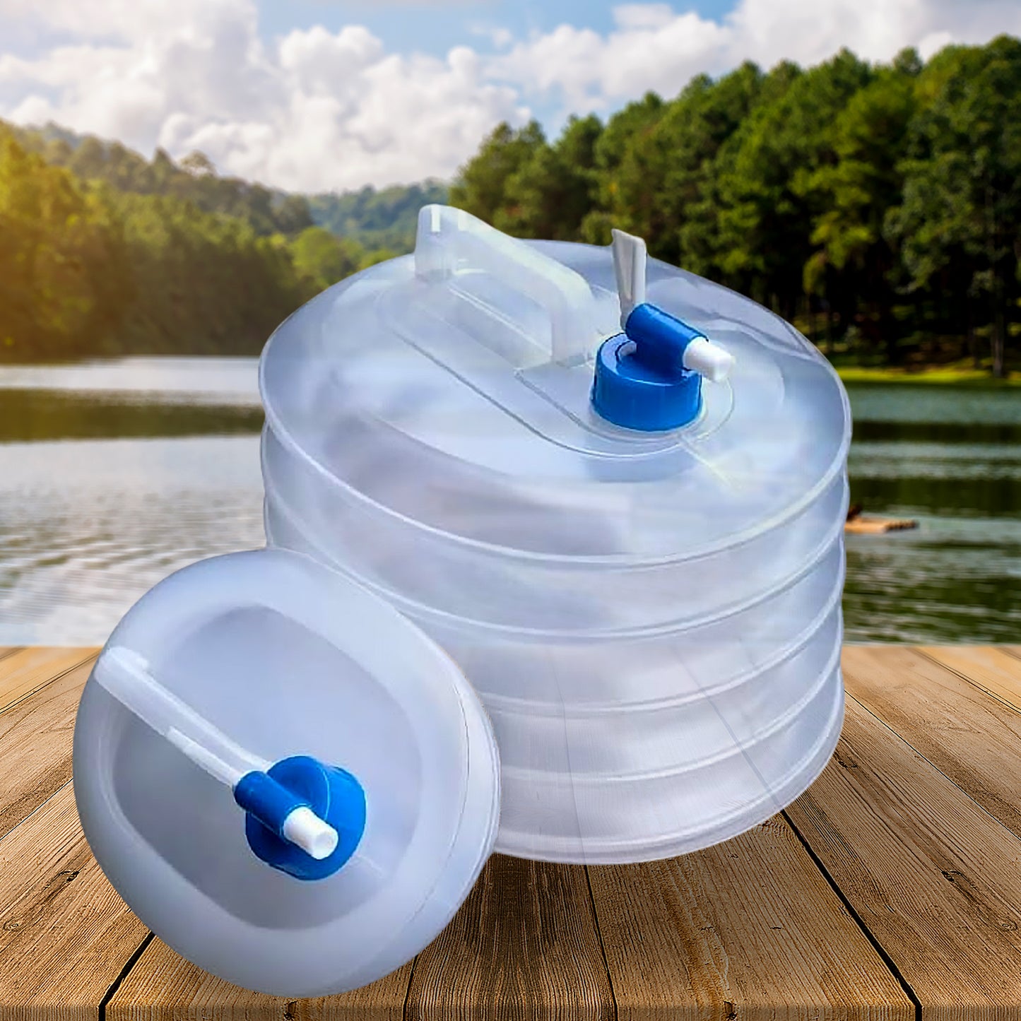 Wukusy outdoor camping collapsible water container with carry handle, tap valve, large size, food-grade plastic for outdoor use