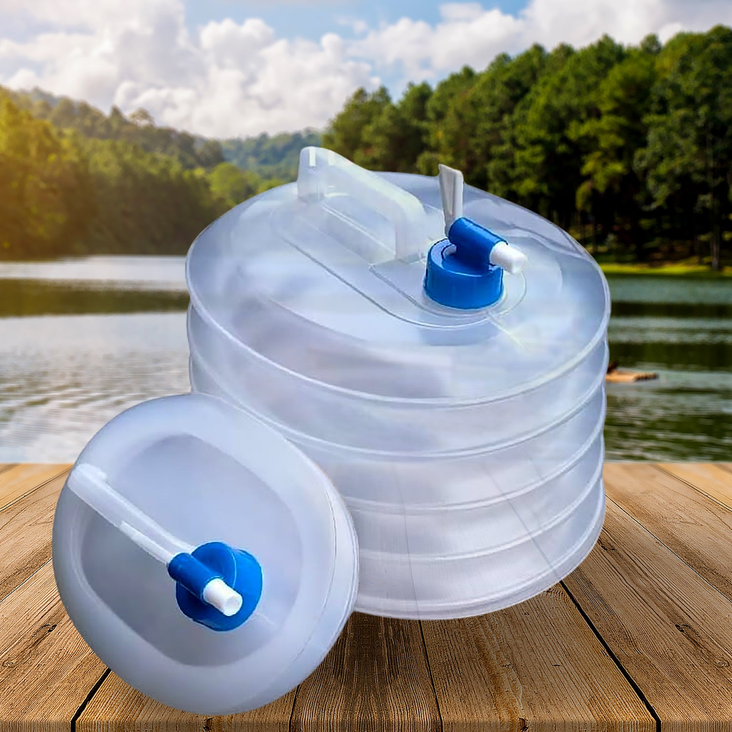 Wukusy outdoor camping collapsible water container with carry handle, tap valve, large size, food-grade plastic for outdoor use