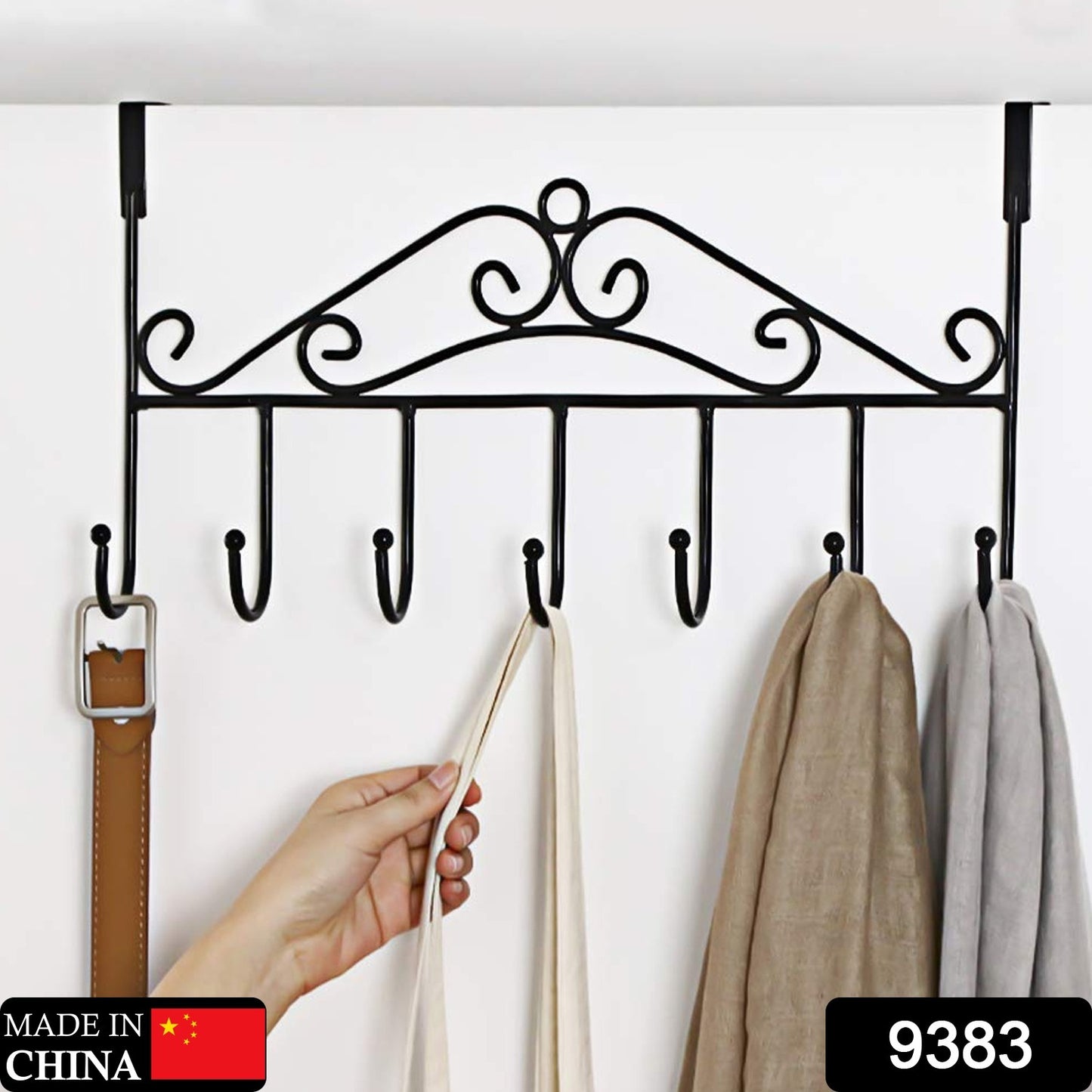 Wukusy over-the-door hanger rack with 7 metal hooks, decorative and stylish for home or office door organization.