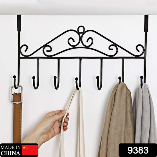 Wukusy over-the-door hanger rack with 7 metal hooks, decorative and stylish for home or office door organization.