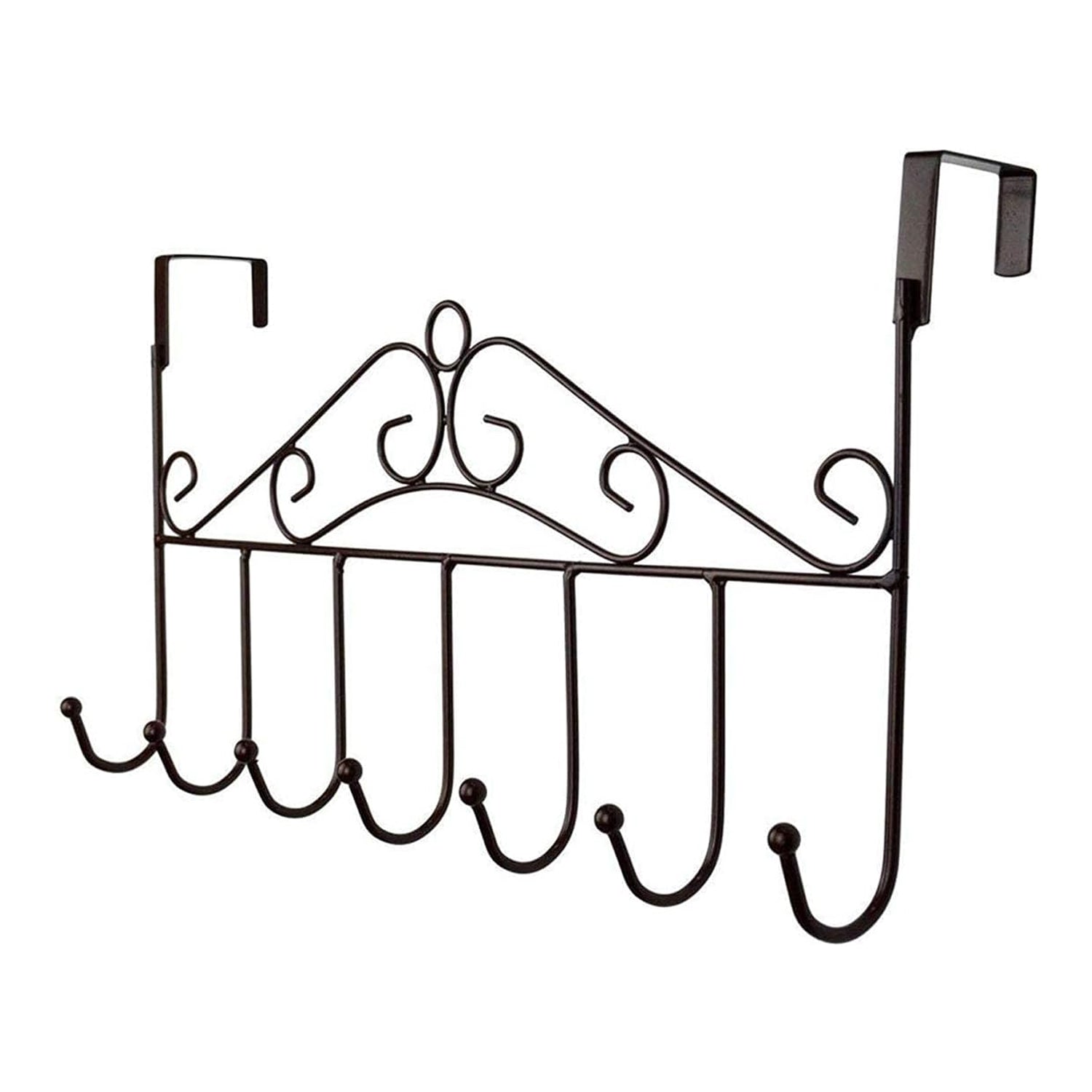Wukusy over the door hanger rack with 7 hooks, decorative metal door hook rack for home or office organization.