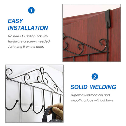 Wukusy over-the-door hanger rack with 7 metal hooks, stylish and decorative for home or office door organization.