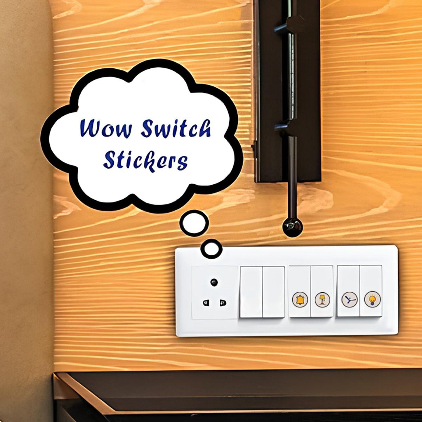 Pack of 10 Wukusy smart switch icon sticker sheets for home improvement, featuring multiple electrical icon designs on each sheet.