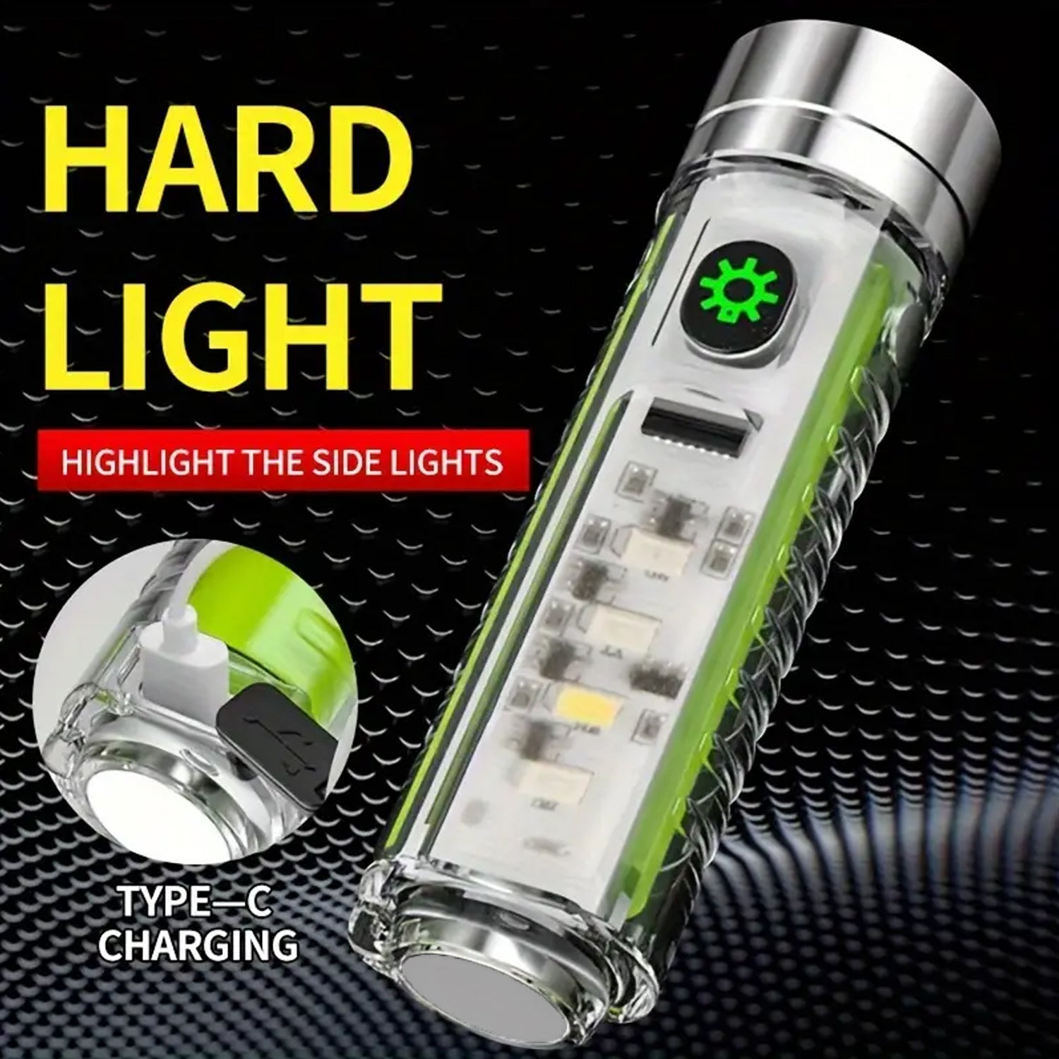 Wukusy rechargeable LED torch flashlight with pattern design, USB rechargeable, portable home improvement flashlight for versatile use.