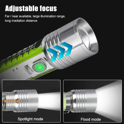 Wukusy rechargeable USB LED flashlight with pattern design, compact handheld torch light for home improvement tasks.