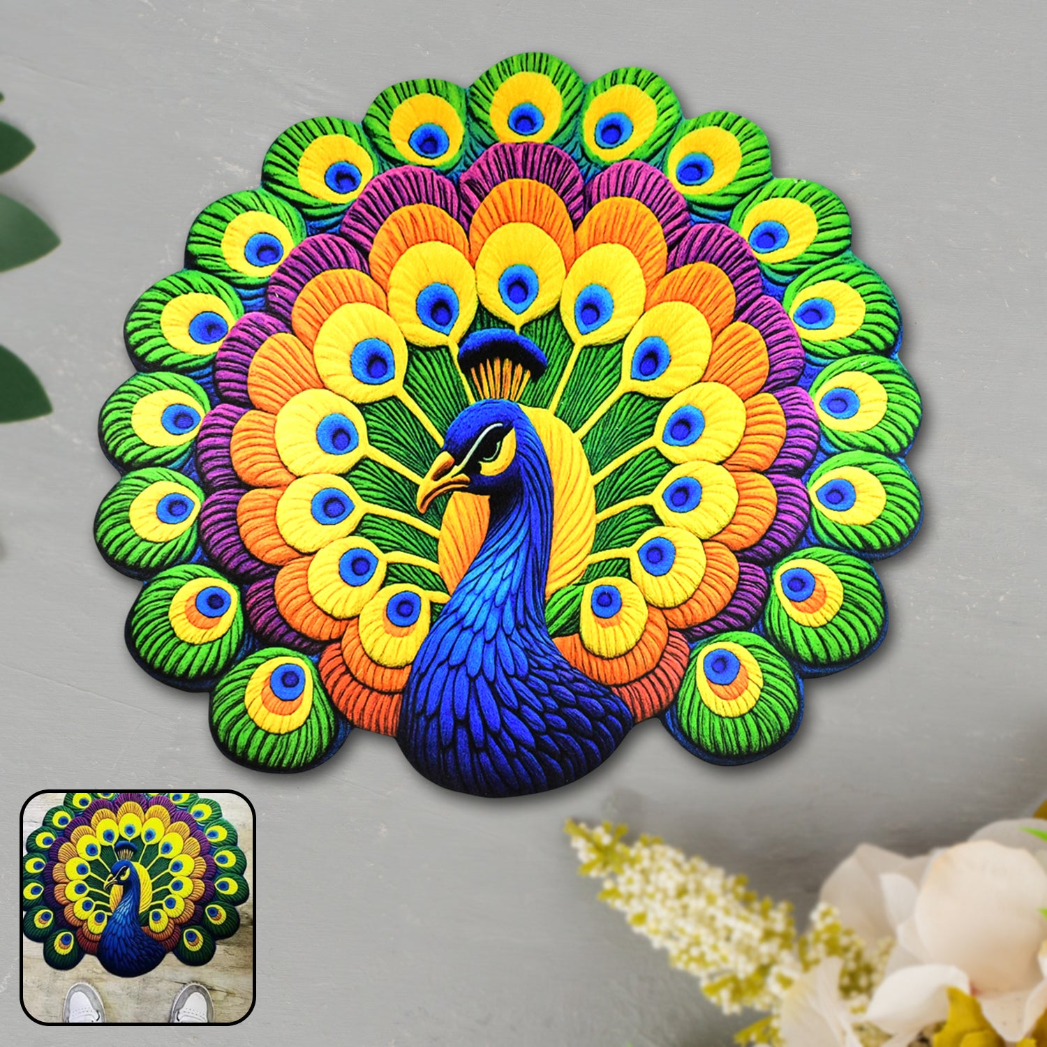 Peacock design anti-slip floor mat by Wukusy, durable home improvement mat with non-slip surface for safety and style.