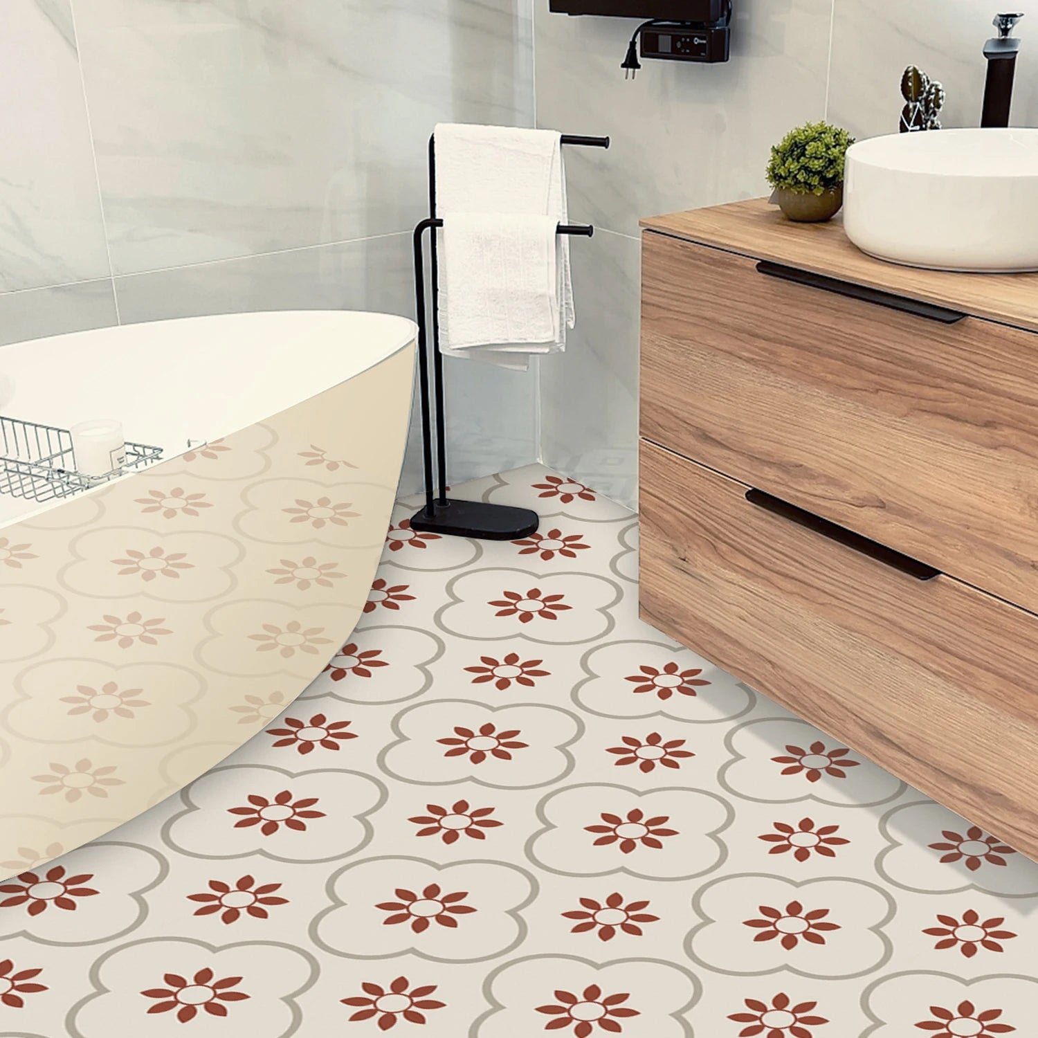 Wukusy peel and stick 8x8 inch waterproof floor tiles for kitchen and bathroom backsplash wall decoration, DIY home improvement.