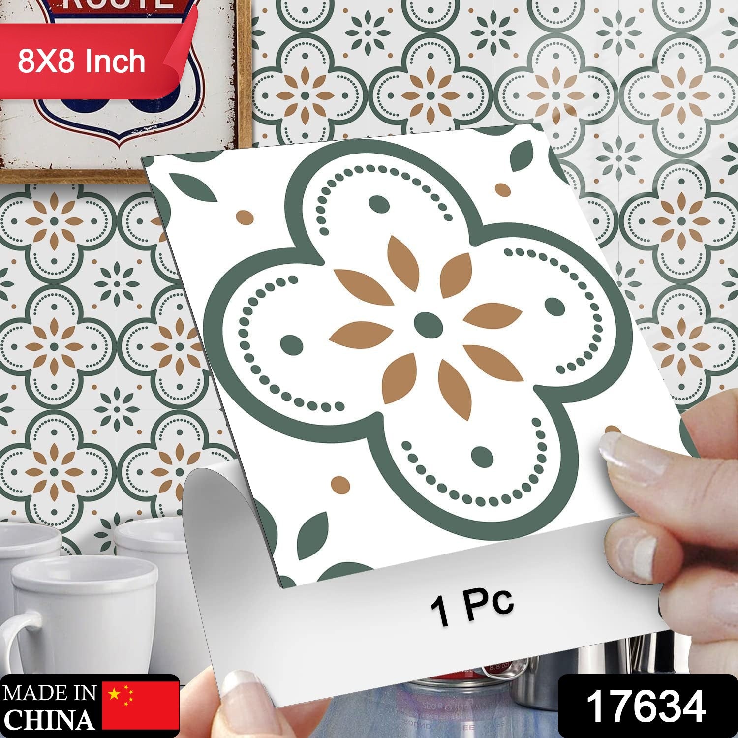 Wukusy peel and stick 8x8 inch waterproof tile sticker for kitchen or bathroom backsplash wall decoration.