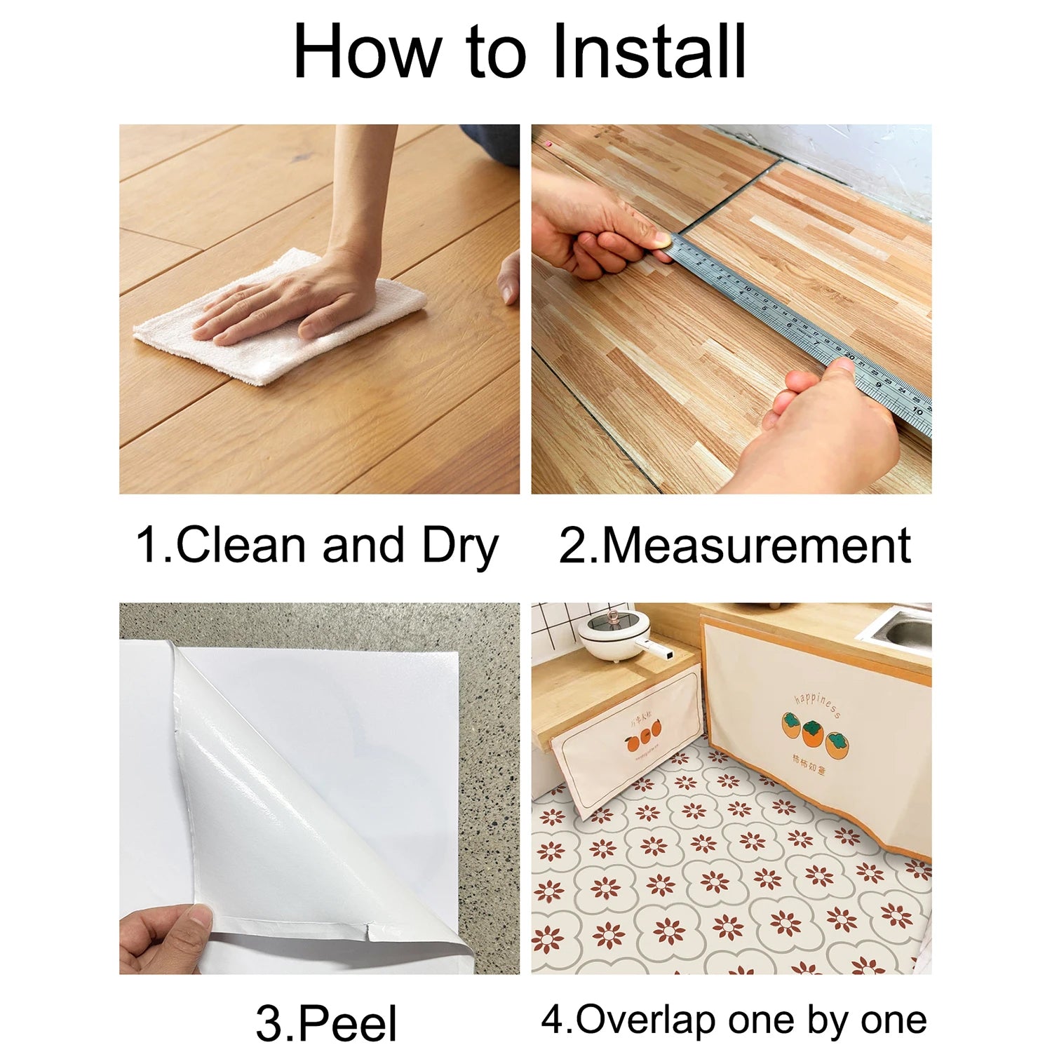 Wukusy peel and stick 8x8-inch floor tiles set with 10 waterproof DIY tiles for kitchen and bathroom wall decoration.