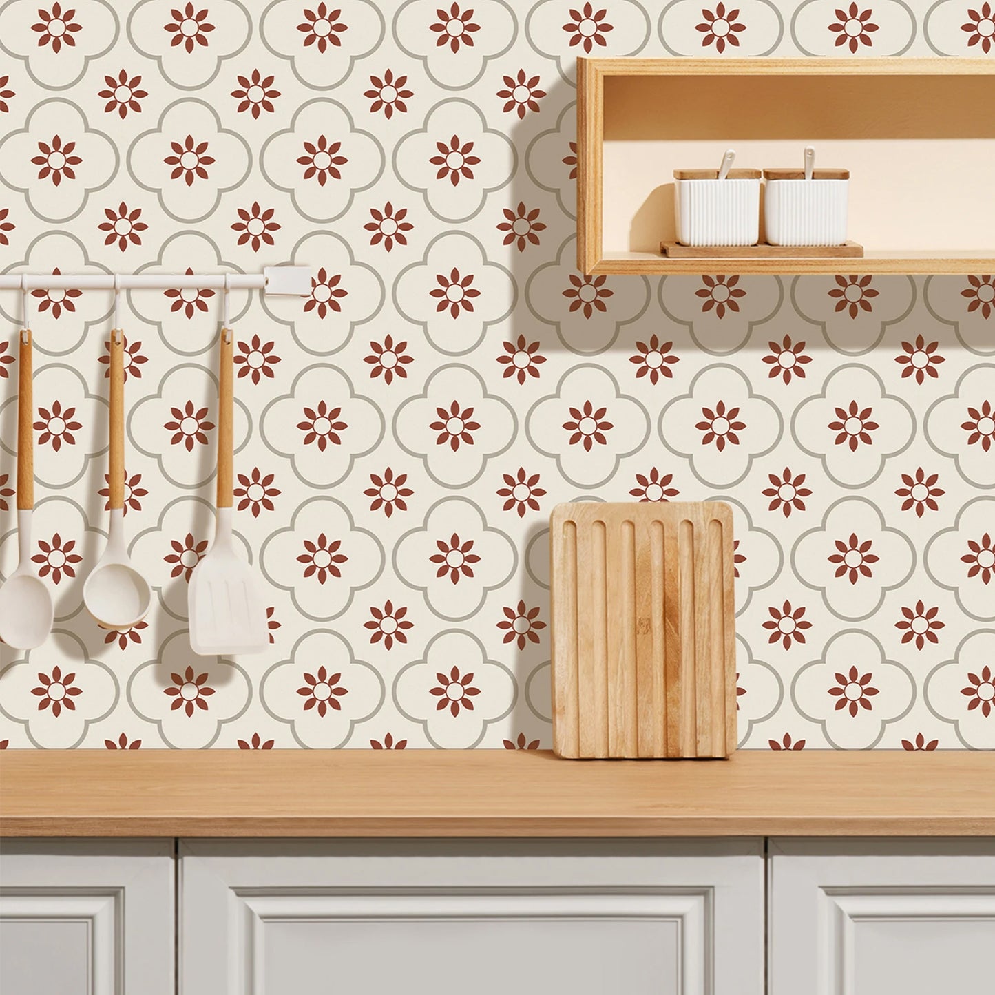 Wukusy peel and stick waterproof floor tiles for kitchen and bathroom, 8x8 inch DIY wall decoration, 10-piece set.