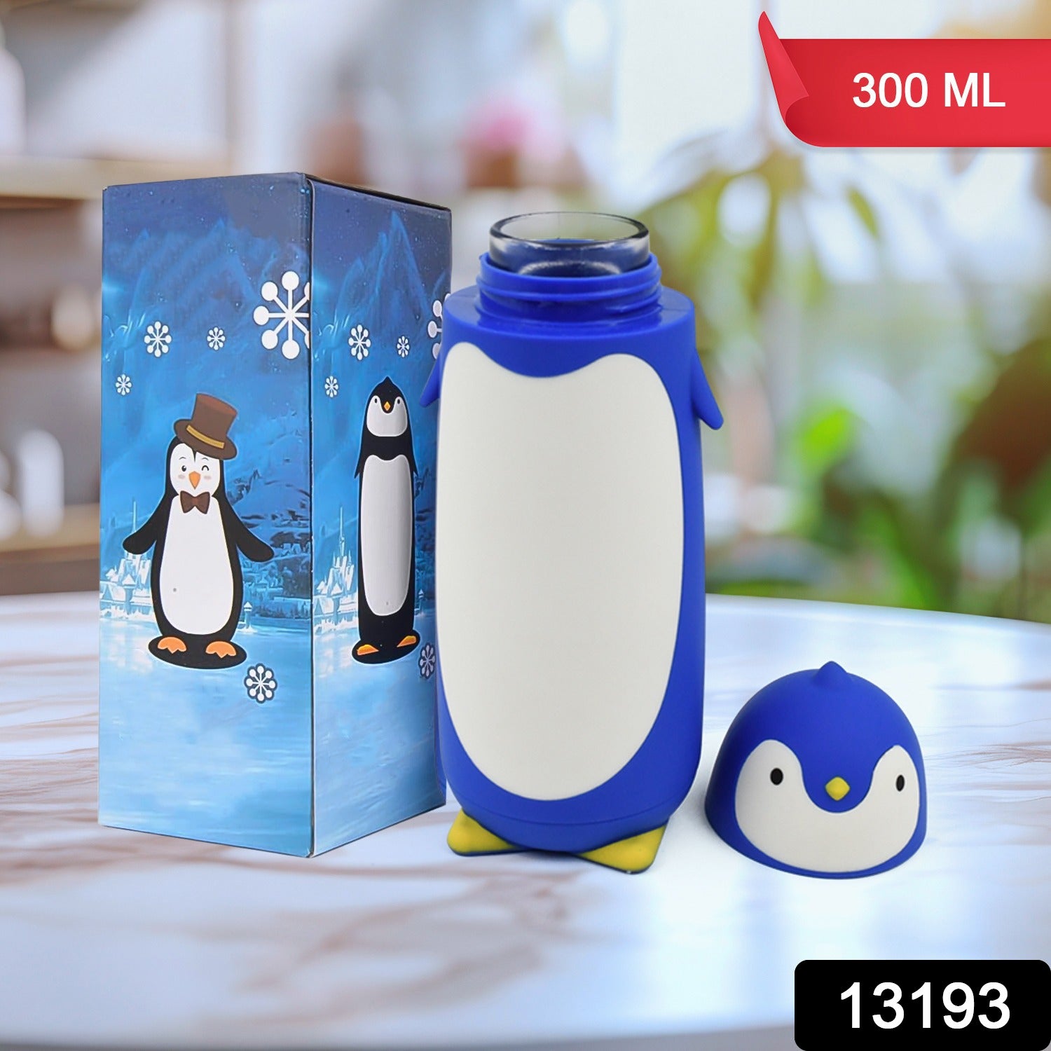 Wukusy penguin cartoon water bottle with insulated inner glass, vacuum design, featuring a fun penguin travel mug for hydration.