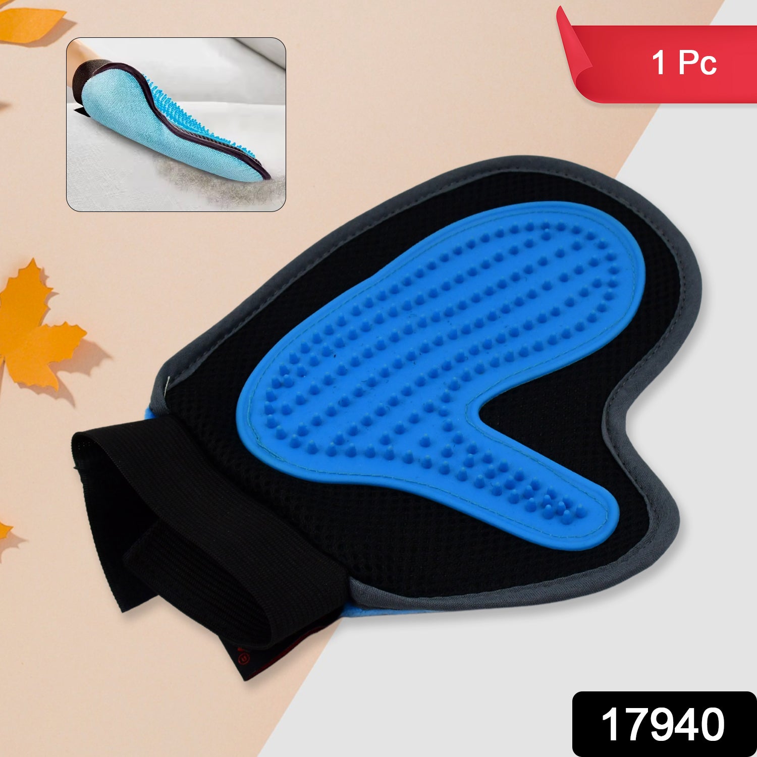 Wukusy pet grooming glove with descending brush design, flexible pet hair removal glove for comfortable home grooming.