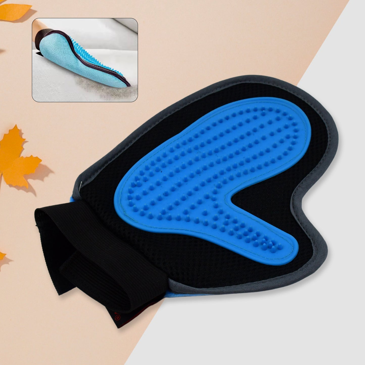 Wukusy pet grooming glove with descending brush design, comfortable fit for removing loose fur from cats and dogs.