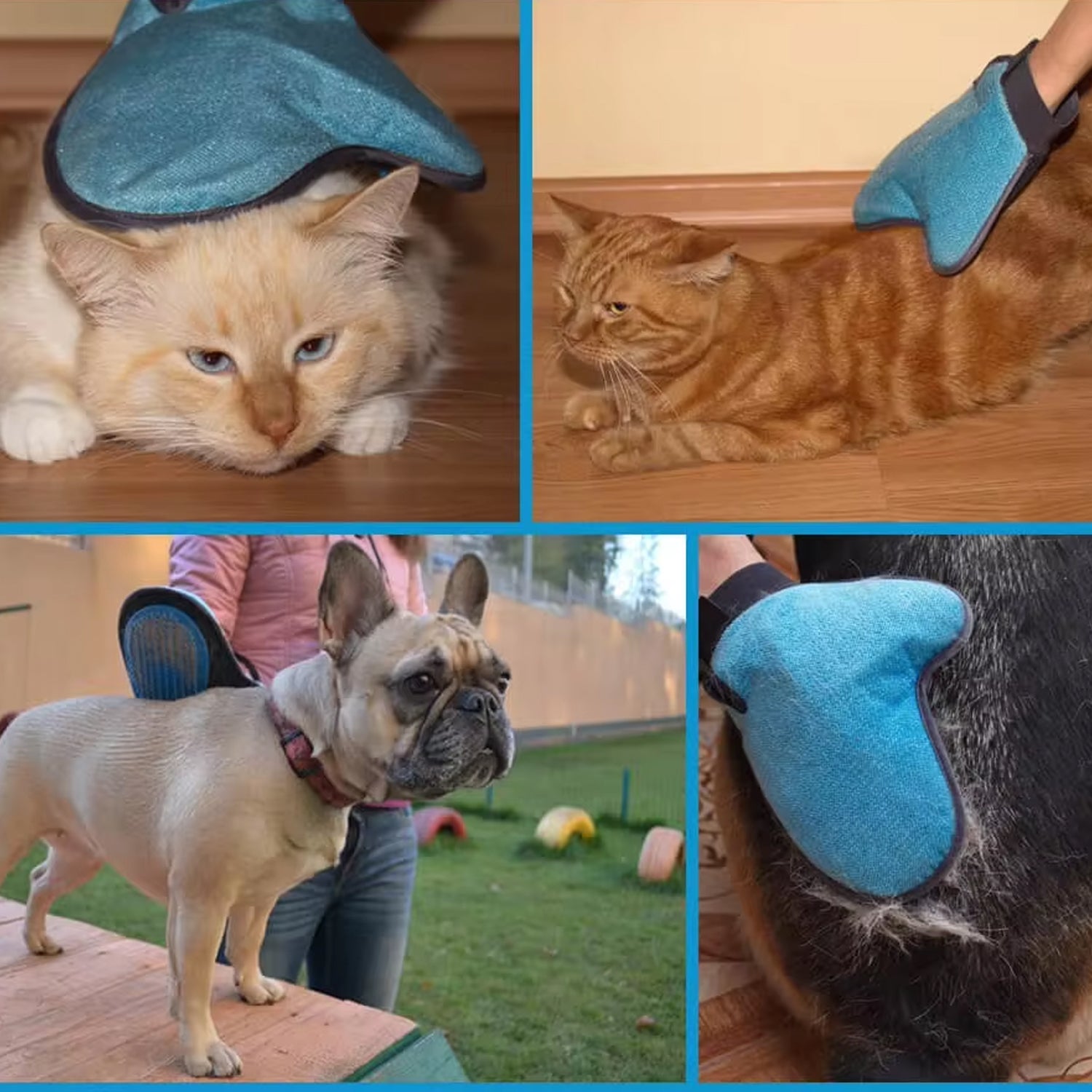 Wukusy pet grooming glove with descending brush design, flexible and comfortable for easy pet fur removal and grooming.
