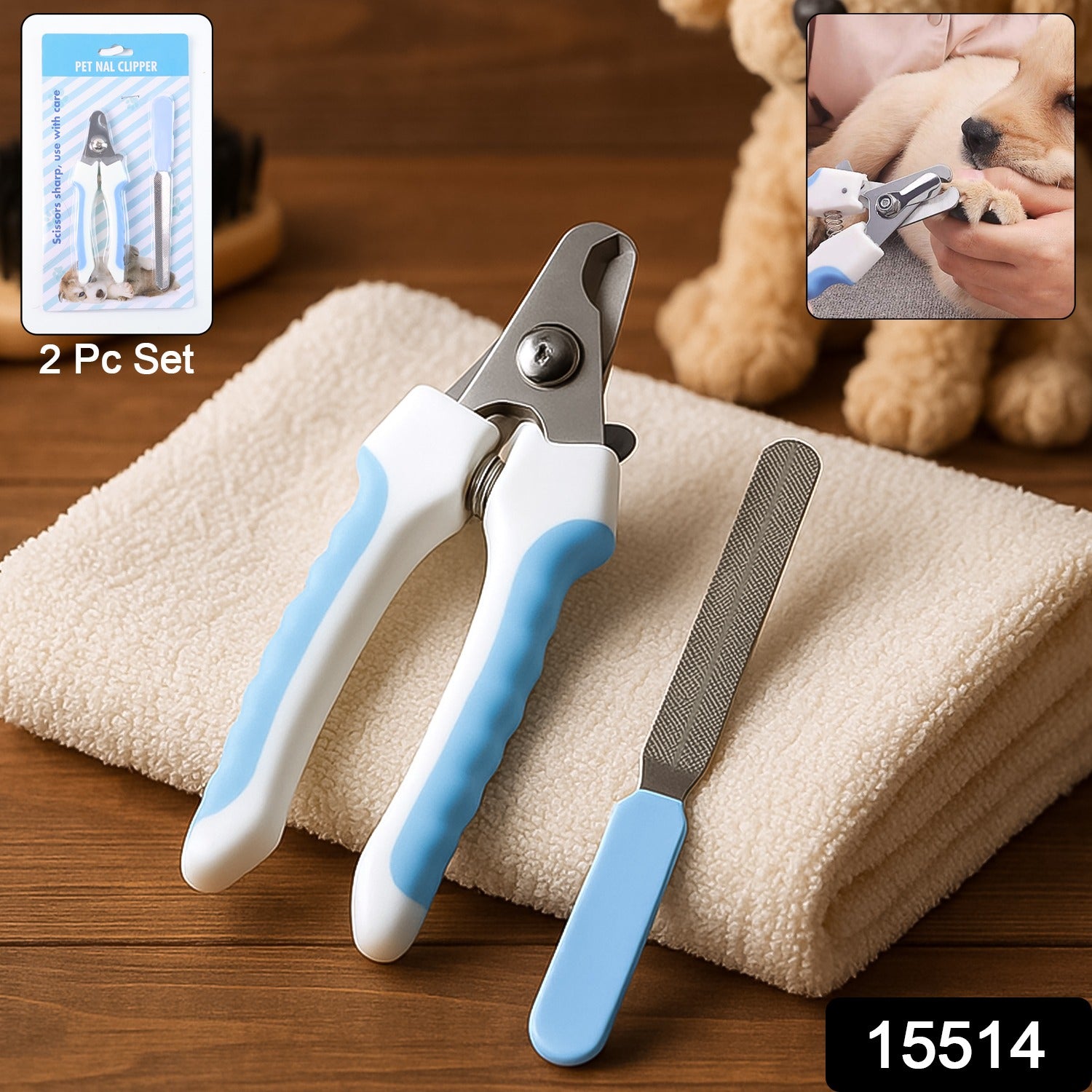 Wukusy pet nail clipper and nail file grooming kit for dogs and cats, showing the two grooming tools on a white background.