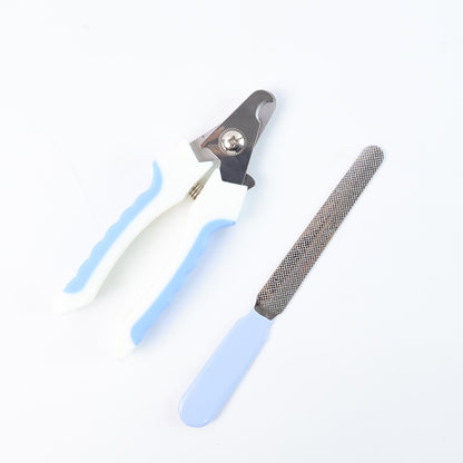 Wukusy pet nail clipper and nail file grooming kit for dogs and cats, showing the clipper and file tools on a white background.