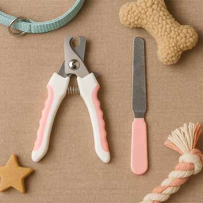 Wukusy pet nail clipper and nail file grooming kit for dogs and cats, showing the two grooming tools on a white background.