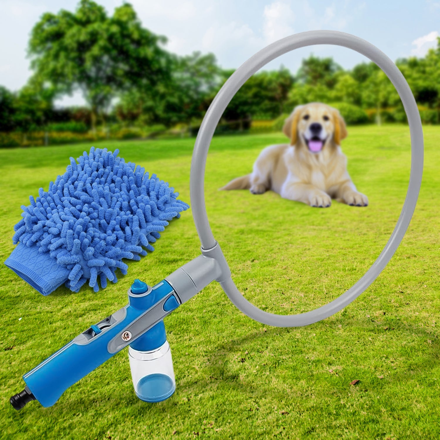 Wukusy pet shower sprayer and grooming bath massager with microfiber glove for cats and dogs, perfect for home grooming.