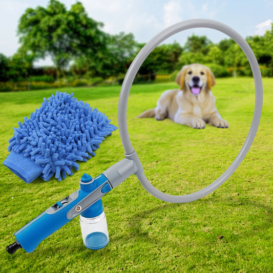 Wukusy pet shower sprayer and grooming bath massager with microfiber glove for cats and dogs, perfect for home grooming.
