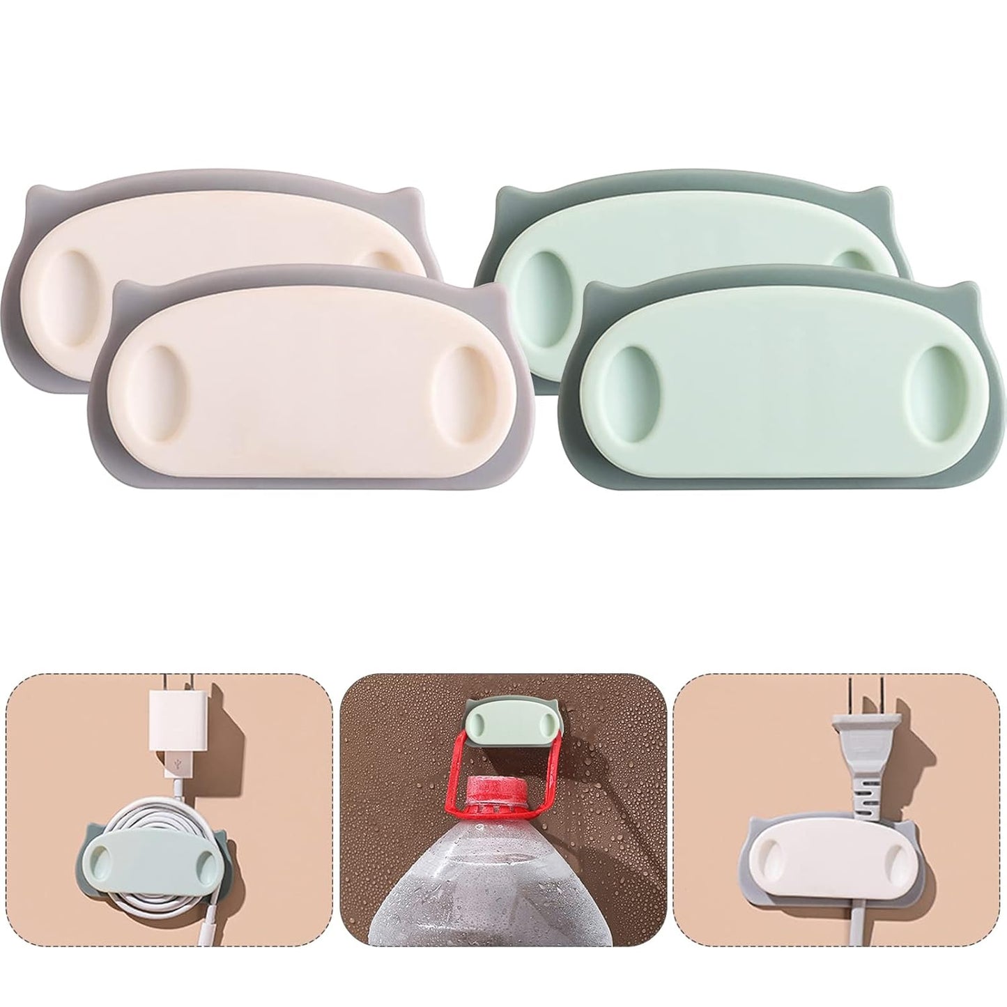 Set of four Wukusy pig plug wire organizer clips with self-adhesive pads for cable management and home improvement.