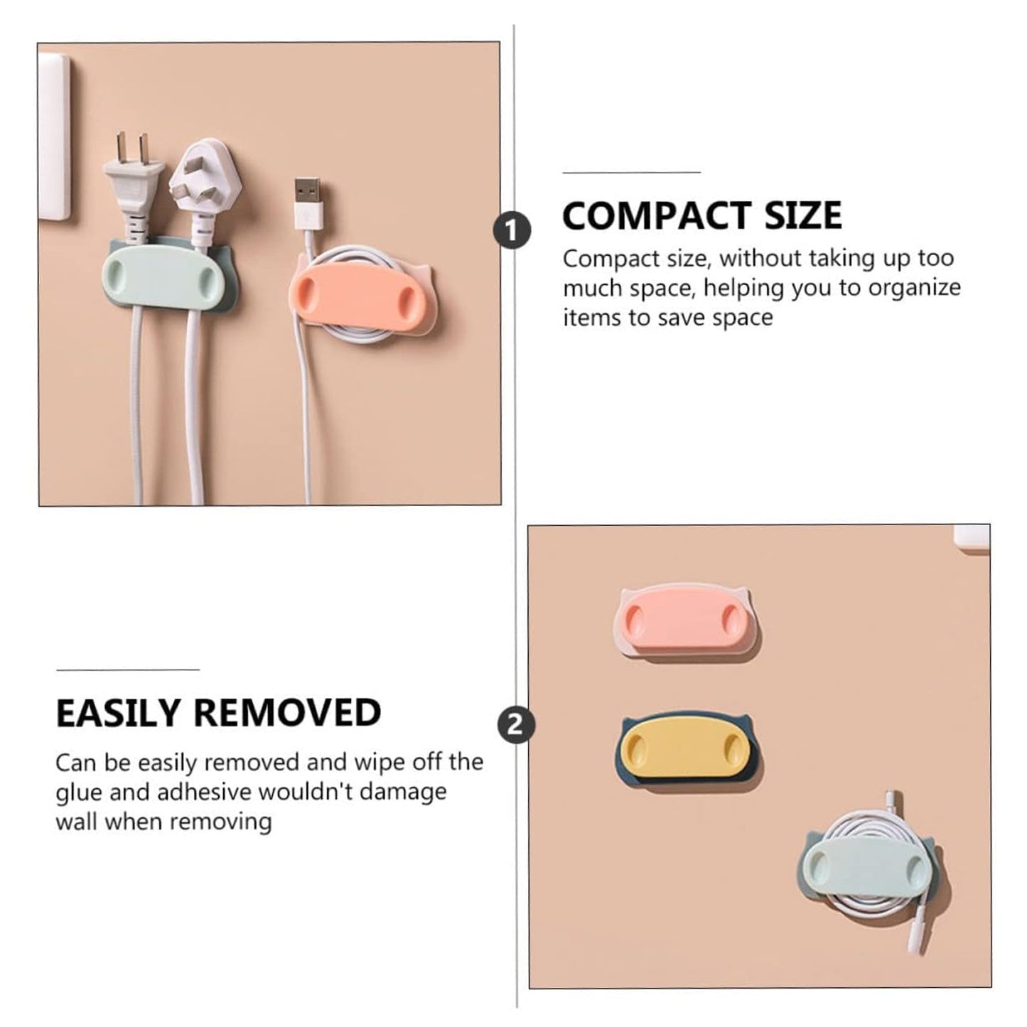 Set of four Wukusy pig plug wire organizer clips with self-adhesive pads for home improvement and cable management.